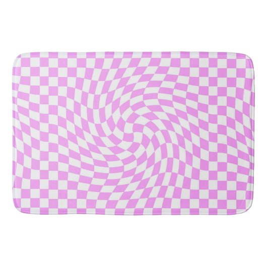 Roze & Wit Verwrongen Checker Geruite Patroon Badmat (Voorkant)