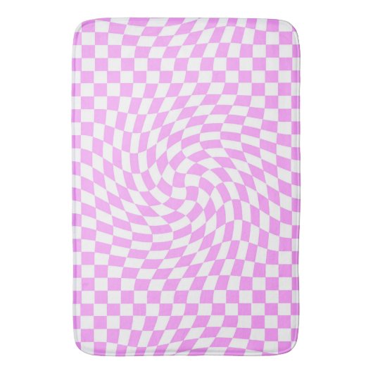 Roze & Wit Verwrongen Checker Geruite Patroon Badmat (Voorkant Verticaal)