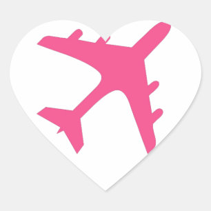 Roze wit vliegtuigontwerp hart sticker