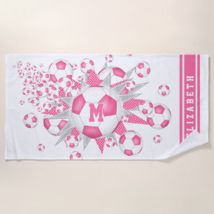 Roze wit voetbal blowout meisjes aangepaste naam strandlaken