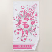 Roze wit voetbal blowout meisjes aangepaste naam strandlaken (Voorkant)