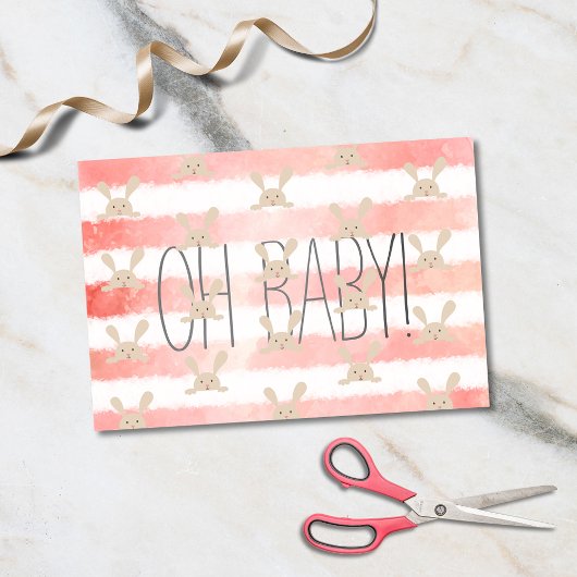 Roze Wit Waterverf Bunny Oh Baby Tissuepapier