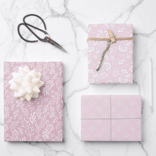  Roze Wit Zachte Pastel voor Haar 3 Inpakpapier Vel (Voorkant)