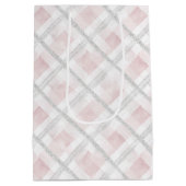 Roze Wit Zilveren Glitter Squares Verjaardag Medium Cadeauzakje (Achterkant)