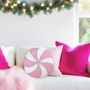 Roze Wit Zilveren Pepermunt Gingerbread Snowflake Rond Kussen
