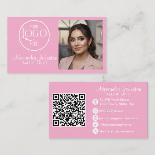 Roze Wit & Zwart Script Make-up Foto Personaliseer Visitekaartje