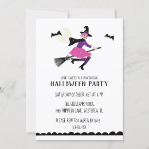 Roze Witch Halloween Party Kaart