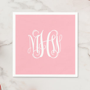 Roze witte 3 Initialen Wijnstokmonogram DIY BG Servet
