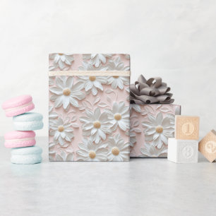 Roze witte 3D Daisy Wrapping Paper Roll Cadeaupapier