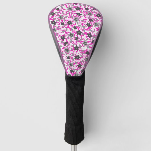 Roze witte abstracte bloemen golfheadcover (Voorkant)