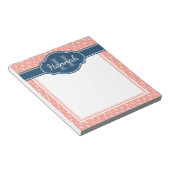 Roze witte anchor Pattern Blue Monogram Notitieblok (Schuin)