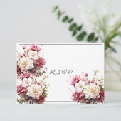 Roze Witte Aquarel Zomer Bloemen Reactiekaart RSVP Kaartje (Staand voorkant)