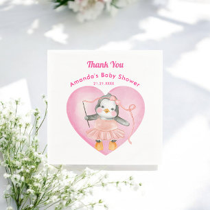 Roze witte Baby shower Penguin Paper Napkin Servet