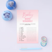 Roze witte Baby shower WORD SCRAMBLE Flyer (Enkel)