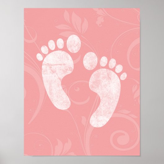 Roze/witte Baby voetafdrukken Poster (Voorkant)