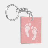 Roze/witte Baby voetafdrukken Sleutelhanger (Voorkant Links)