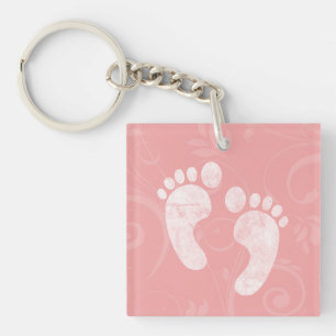 Roze/witte Baby voetafdrukken Sleutelhanger