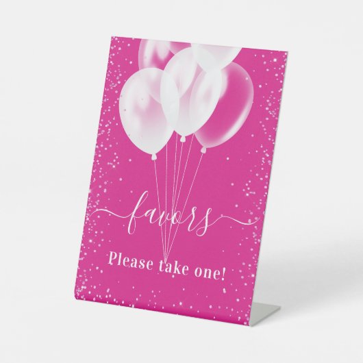 Roze witte ballonnen verjaardagsfeestgunsten reclamebord met voetstuk (Voorkant)