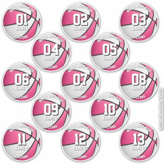 roze witte basketbal aangepaste meisjes sticker (Voorkant)