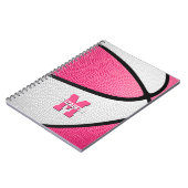 roze witte basketbal meisjes monogram notitieboek (Linkerzijde)