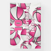 Roze Witte Basketballen Meisjes Sport verjaardagsf Spandoek (Verticaal)
