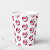 Roze witte basketballen verjaardagsfeestje papieren bekers (Achterkant)