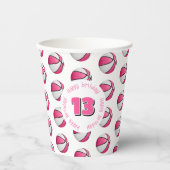 Roze witte basketballen verjaardagsfeestje papieren bekers (Voorkant)