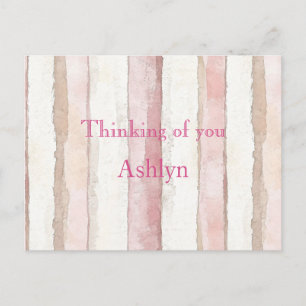 Roze Witte Beige Strepen Denk aan jou Briefkaart