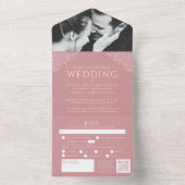 Roze witte bladeren fotomaaltijd RSVP QR bruiloft All In One Uitnodiging (Binnen)