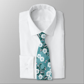 Roze witte Blauwgroen Floral Japans Sakura Pattern Stropdas