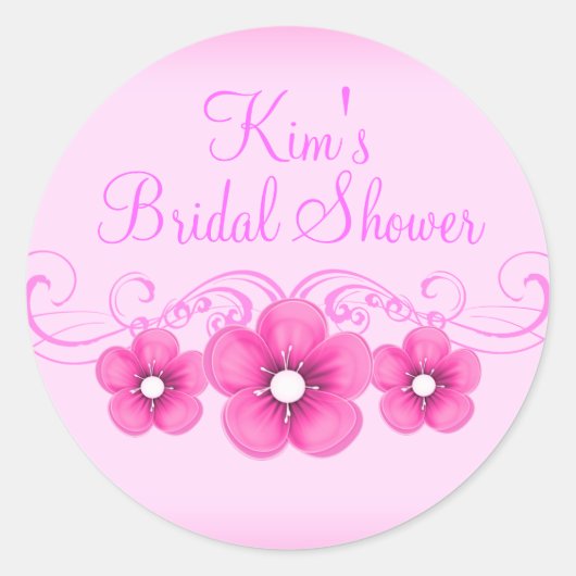 Roze & Witte Bloem Bruidsdouche Sticker (Voorkant)