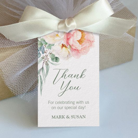 Roze Witte Bloem Bruiloft Gift Tag Cadeaulabel