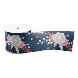 Roze Witte Bloem Navy Blauwe Lint