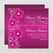 Roze & Witte Bloem Swirl Sweet 16 Verjaardag Uitno Kaart (Voorkant / Achterkant)