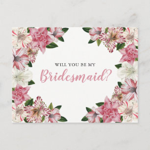 Roze   Witte  Bloemen Bruidsmeisje Aanvraag Uitnodiging Briefkaart