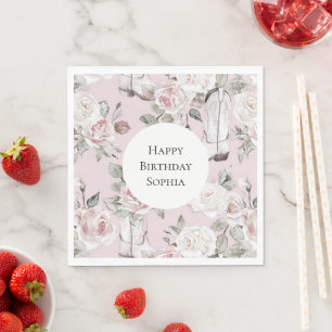 Roze Witte Bloemen Cowgirl Laarzen Verjaardag Servet