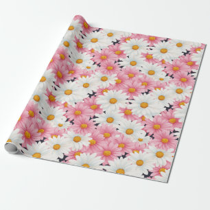 Roze Witte Bloemen Esthetische Grafische Cadeaupapier