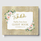 Roze Witte Bloemen Goud 50 en Fabelverjaardag Gastenboek (Voorkant)