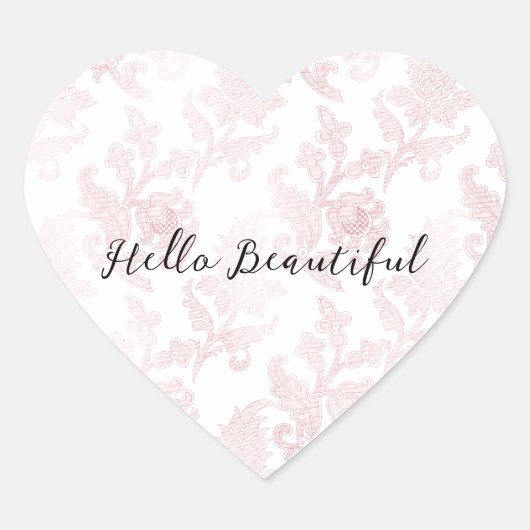 Roze Witte Bloemen Hart Sticker (Voorkant)