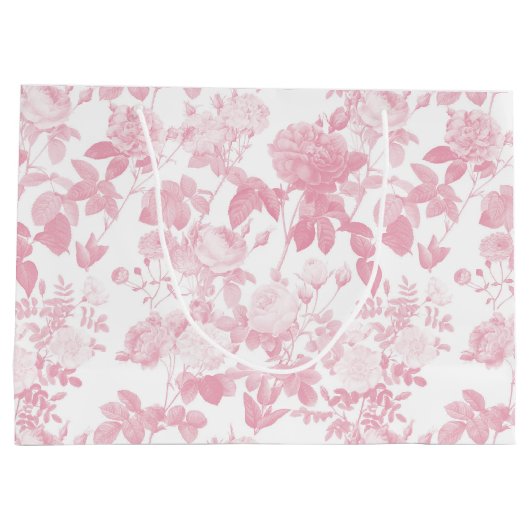 Roze Witte Bloemen Rozen Chinoiserie Patroon Groot Cadeauzakje (Achterkant)