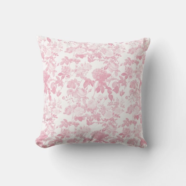 Roze Witte Bloemen Rozen Chinoiserie Patroon Kussen (Voorkant)