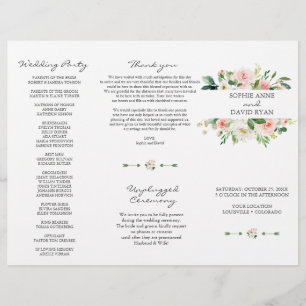 Roze Witte Bloemen Tri+Fold Huwelijksprogramma