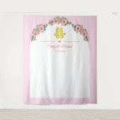 Roze witte bloemenboog Chinese bruiloft achtergron Wandkleed (Voorkant)