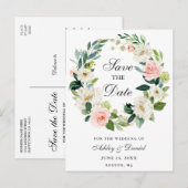 Roze witte bloemenkrans Save the Date Aankondigingskaart (Voorkant / Achterkant)