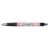 Roze Witte Bloemige Monogram Pen (Voorkant)