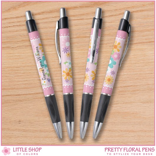 Roze Witte Bloemige Monogram Pen