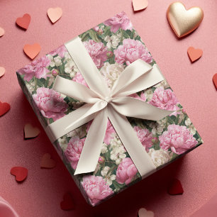 Roze & Witte Bloemige Patroon Pasen Inpakpapier
