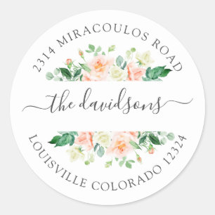 Roze Witte Bloemige Retouradres Enveloppeel Zak Ronde Sticker