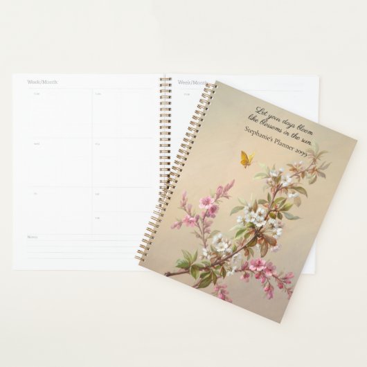  Roze Witte Bloesem Vlinder Quote Planner (Display)
