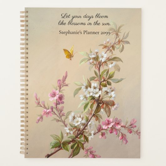  Roze Witte Bloesem Vlinder Quote Planner (Voorkant)